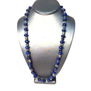 Navy Blue Beaded Necklace Handmade Glass Beads Boho Jewelry Gift